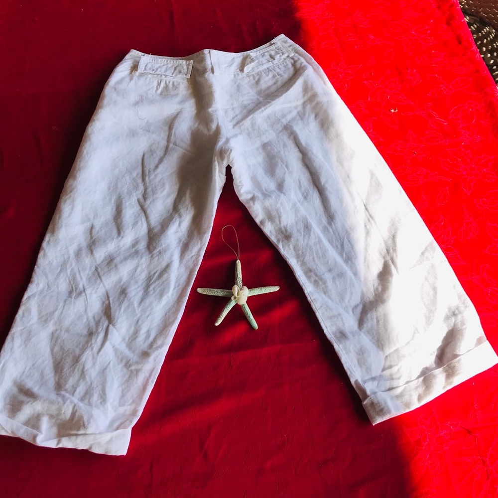 Larry Levine Petite White Linen Blend Capris 8p